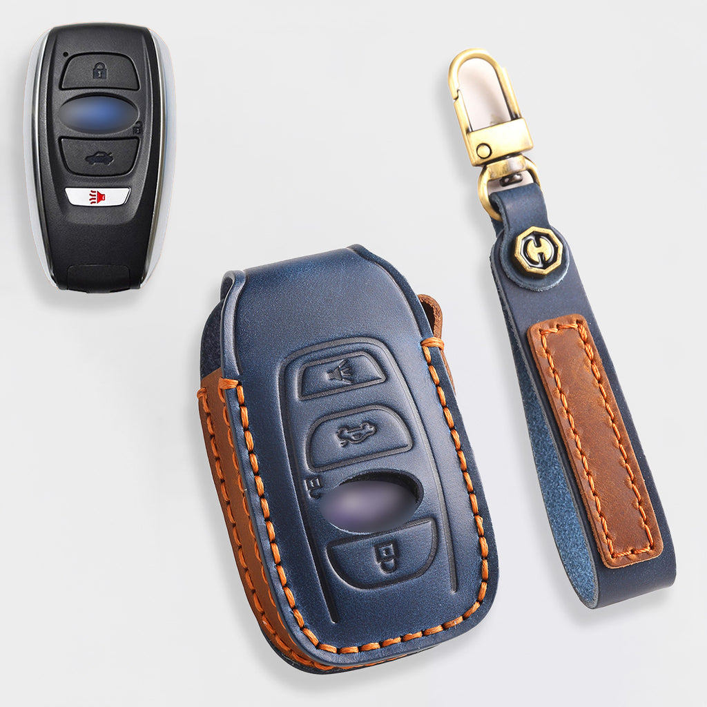 Genuine Leather Key Fob Cover for Subaru Outback, Forester, Impreza, Legacy, and XV (3, 4-Button)