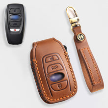Load image into Gallery viewer, Genuine Leather Key Fob Cover for Subaru Outback, Forester, Impreza, Legacy, and XV (3, 4-Button)