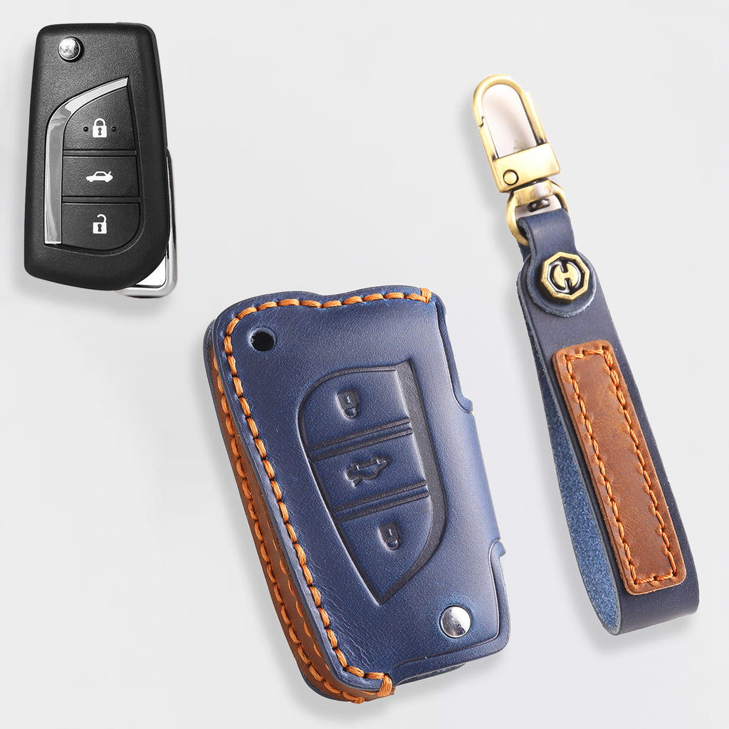 For Toyota Key Fob Cover Genuine Leather Key Case Shell Compatible with 4Runner Highlander Camry RAV4 C-HR (2/3/45/6 Buttons)