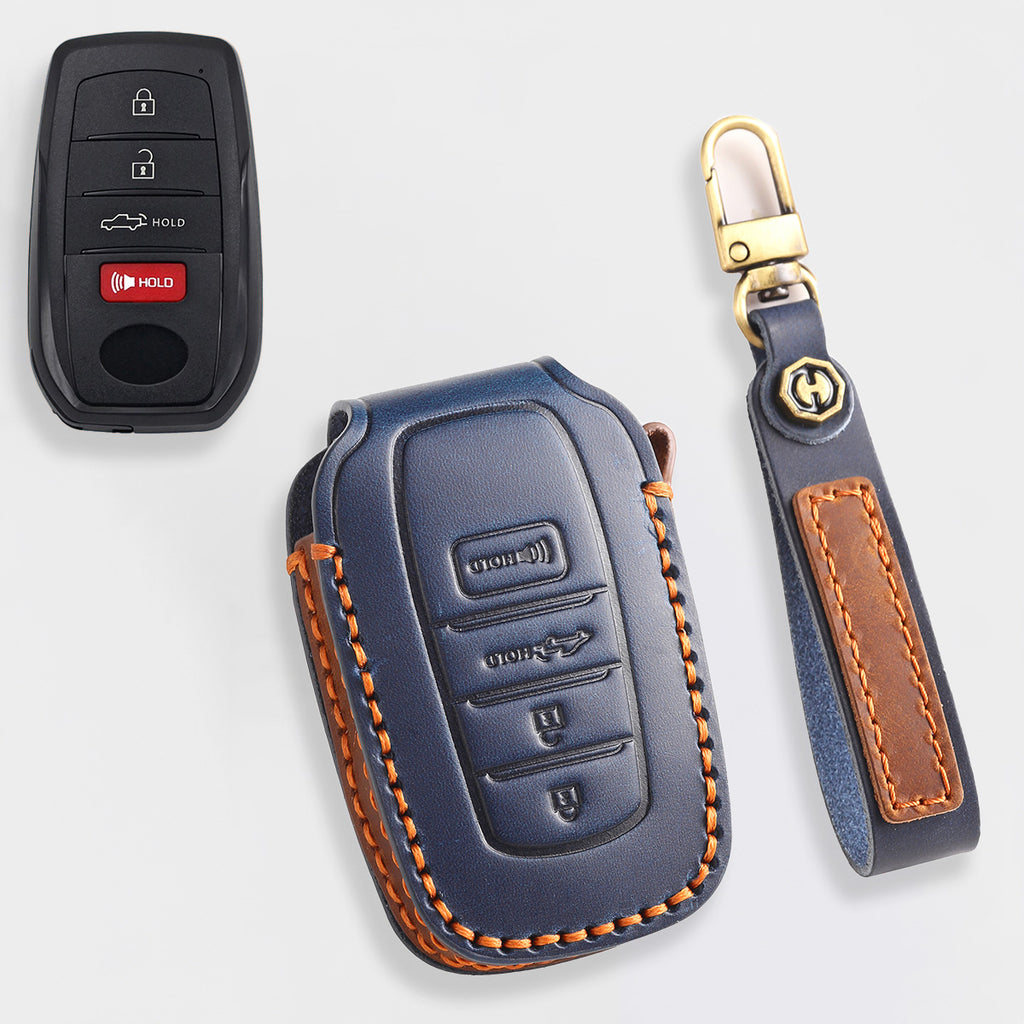 For Toyota Key Fob Cover Genuine Leather Key Case Shell Compatible with 4Runner Highlander Camry RAV4 C-HR (2/3/45/6 Buttons)