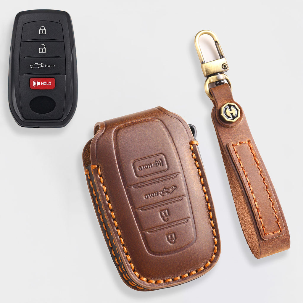 For Toyota Key Fob Cover Genuine Leather Key Case Shell Compatible with 4Runner Highlander Camry RAV4 C-HR (2/3/45/6 Buttons)