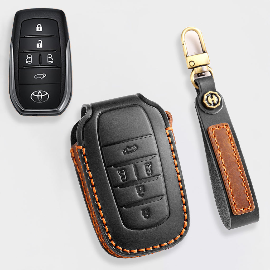For Toyota Key Fob Cover Genuine Leather Key Case Shell Compatible with 4Runner Highlander Camry RAV4 C-HR (2/3/45/6 Buttons)