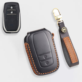 For Toyota Key Fob Cover Genuine Leather Key Case Shell Compatible with 4Runner Highlander Camry RAV4 C-HR (2/3/45/6 Buttons)