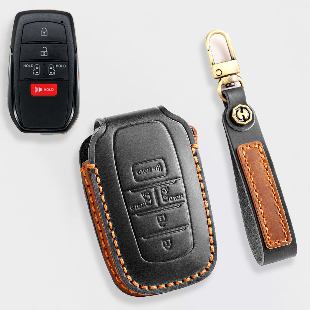 For Toyota Key Fob Cover Genuine Leather Key Case Shell Compatible with 4Runner Highlander Camry RAV4 C-HR (2/3/45/6 Buttons)