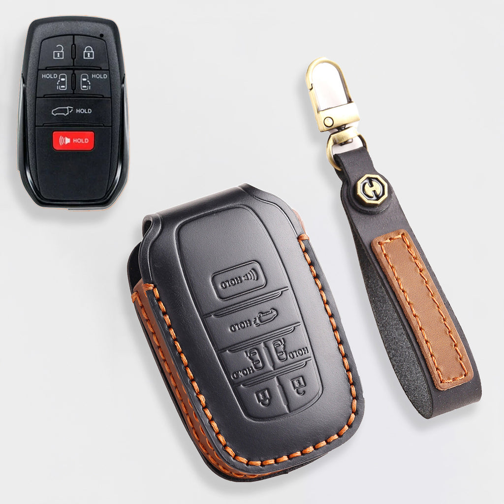 For Toyota Key Fob Cover Genuine Leather Key Case Shell Compatible with 4Runner Highlander Camry RAV4 C-HR (2/3/45/6 Buttons)