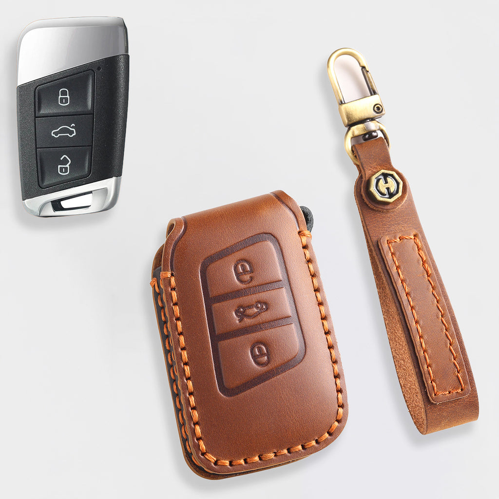 Genuine Leather Key Fob Cover for All 3-Button Volkswagen Key Fobs