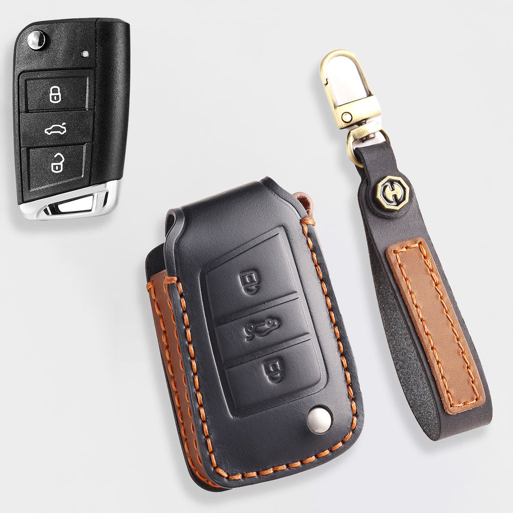 Genuine Leather Key Fob Cover for All 3-Button Volkswagen Key Fobs