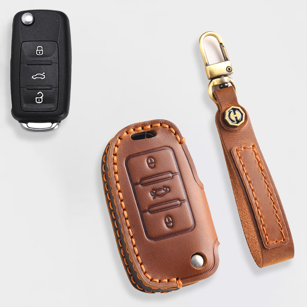 Genuine Leather Key Fob Cover for All 3-Button Volkswagen Key Fobs