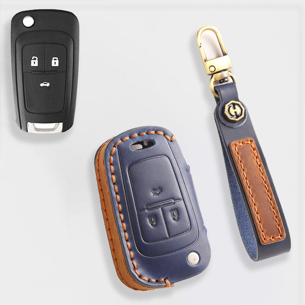 Handmade Leather Key Cover for Chevrolet Silverado Tahoe Camaro Equinox - 3/4/5/6 Button Case (Fits 2016-2024)