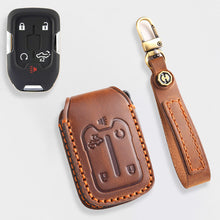 Load image into Gallery viewer, Handmade Leather Key Cover for Chevrolet Silverado Tahoe Camaro Equinox - 3/4/5/6 Button Case (Fits 2016-2024)