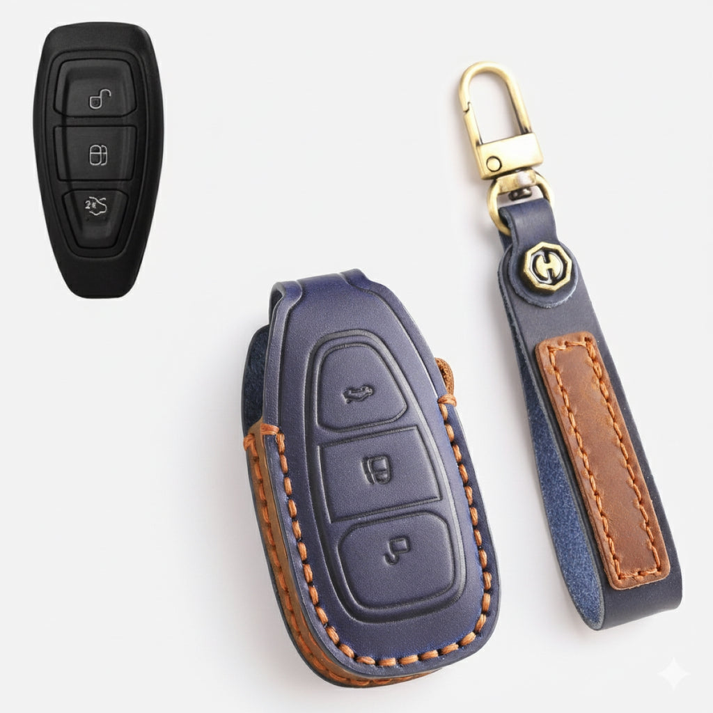Premium Leather Key Fob Cover for Ford F150 F250 Mustang - Protective Case for 3/4/5 Button Remotes (Fits Bronco/Ranger/Edge)