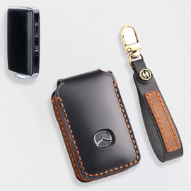Genuine Leather Key Fob Cover for Mazda 3, Mazda 6, CX-3, CX-5, and CX-9
