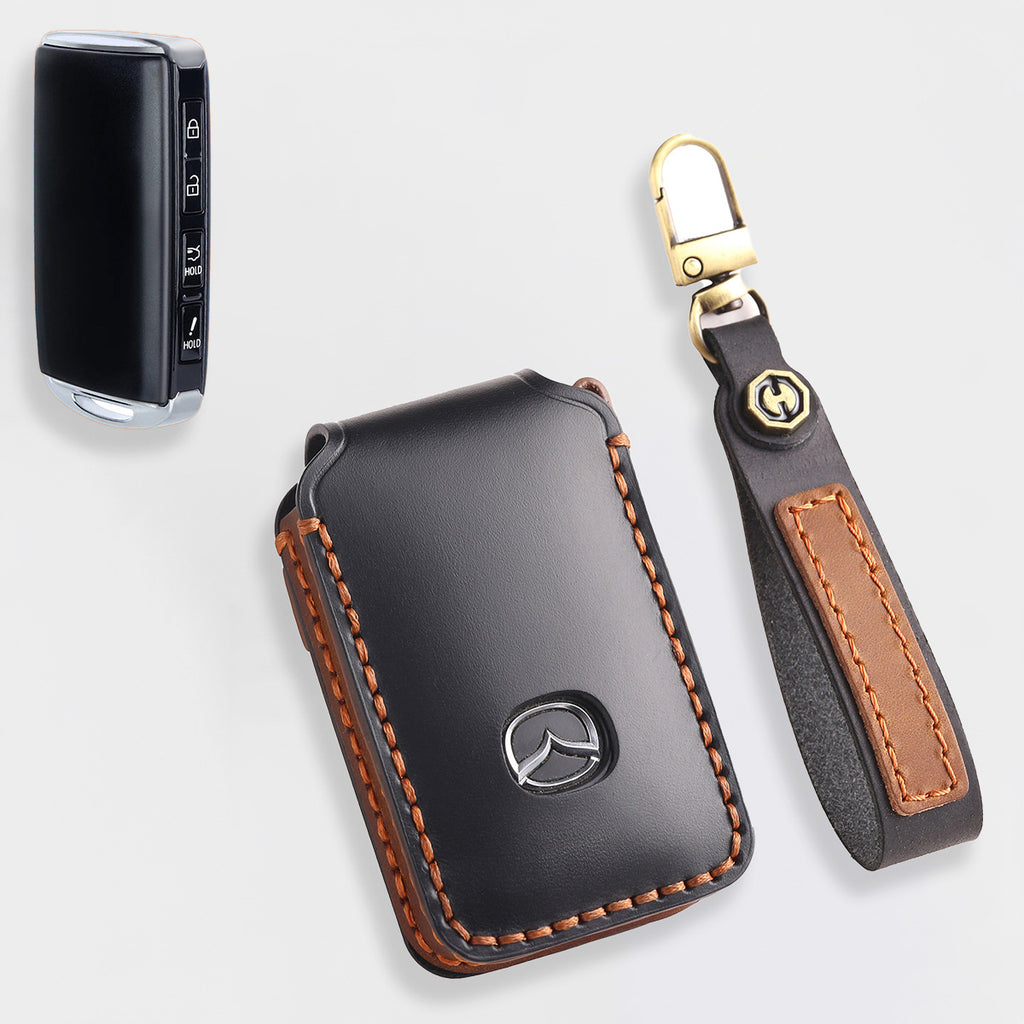Genuine Leather Key Fob Cover for Mazda 3, Mazda 6, CX-3, CX-5, and CX-9
